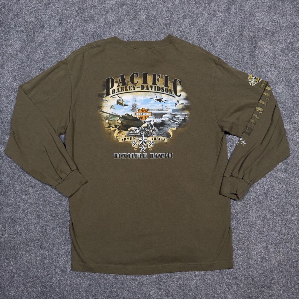 Harley Davidson Pacific Honolulu Hawaii Armed Forces Long Sleeve Shirt Large